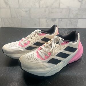 Adidas White Sneakers with Pink and Black Accents